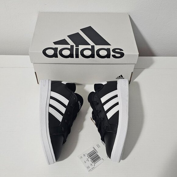 Adidas GRAND COURT 2.0 K Core Black / Cloud White Kids Size 11K    GW6503 - Picture 3 of 7